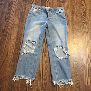 We the Free People Jeans Womens 28 Holes Knees Wide Distressed Button Fly